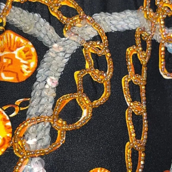 Vintage STARINGTON Sequin & Bead Embellished Chain & Coin Silk Blouse - EUC - 8 - Picture 6 of 16